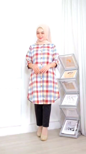 Tunik katun motif kotak kotak kekinian