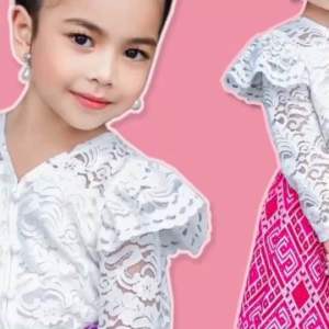 ชุดไทยเด็ก กระดังงา เซท2ชิ้น เสื้อลูกไม้ซับในนิ่ม กระโปรงผ้าไทยเอวสม็อค