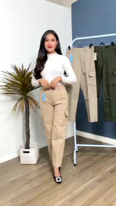 Celana Cargo Desain Stylish & Modern: Celana Cargo Highwaist Wanita