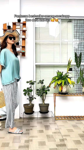 New - Dera One Set Daily Wanita Jumbo Salur Rayon Premium - One Set Pejamas Kekinian Baju Hangout Tangan Pendek Lucu-  Setelan Celana Panjang Wanita Kekinian - Set Wanita Model Terbaru - Set Piyama Wanita Cantik