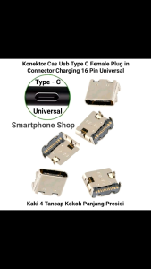 Konektor Cas Usb Type C Female Plug in Connector Charging 16 Pin Universal
