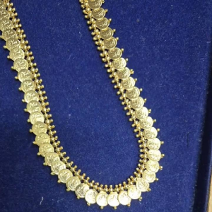 South Indian Antique Gold Finish Kasu Long Necklace and Earrings Set