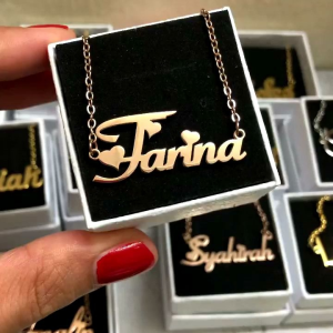 Kalung Liontin Nama Sendiri Titanium Anti Karat Lapis Emas 24K