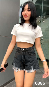 Chanchin พร้อมส่ง กางเกงยีนส์ขาสั้น ผู้หญิง เอวสูง โชว์กระเป๋า ใส่เล่นสงกรานต์แบบเริ่ดๆ Jean S-XL