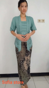 Atasan Saja Kebaya Kutubaru Laser Cut Madelyne Lengan Pendek Warna Green sage Hijau