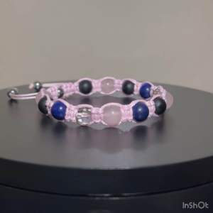 CW Manila - JEWELS Collection - 8mm Braided Bracelet - Onyx Rose Quartz and Lapis Lazuli  with Faceted Zircon Spacers