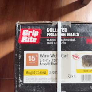 Grip Rire 3-1/4 in. x 0.120 in. 15° Wire Collated Bright Coated Smooth Shank Coil Framing Nails 2500 per Box