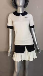 Bộ váy xếp ly đính nút Titleist áo cộc tay dây kéo cổ thuỷ thủ thể thao sport chơi golf tennis cầu lông siêu xinh