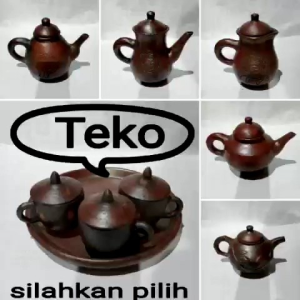 Set Teko Teh Poci 3 cangkir gerabah tanah liat free packing kayu