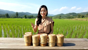 กระติ๊บข้าวเหนียวขนาด 3 นิ้ว ของชำร่วยงานแต่ง งานบวช งานเกษียณ ของขวัญ ทำจากไม้ไผ่ธรรมชาติ ใส่ถุงแก้วพร้อมการ์ด"ของคุณ