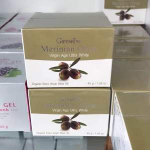 สำรวจรายละเอียดของ "กิฟฟารีน เมอริเนี่ยน โอลีฟ เวอร์จิ้น เอจ อัลตร้า ไวท์ ผิวหน้าผู้หนึ่ง ขาวใส คืนความอ่อนเยาว์ ผสมสารป้องกันแสงแดดและน้ำมันมะกอก