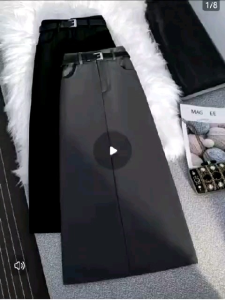 Black college style suit skirt womens high waist long skirt slim A-line design slit skirt