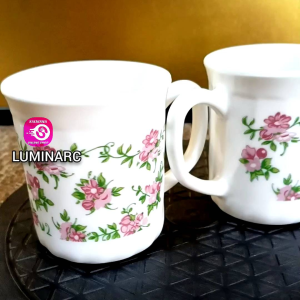 LUMINARC FRANCE PINK FLORAL MICROWAVABLE MUG 250ML 1pc (USED) • JAPAN SURPLUS