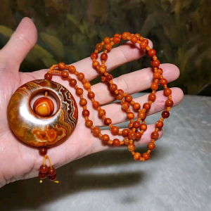 52.5mm The Warring States Sardonyx (Zhanguo Red Agate) pendant with same material 6mm handmade necklace 战国红吊坠连战国红6厘米珠子手编项链绳 #5