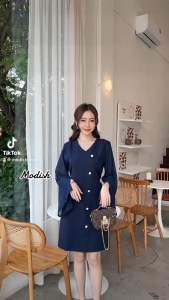 เดรสแขนยาวชีฟองแต่งกระดุม