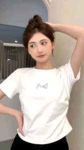 Áo Thun Nữ Babytee Ngắn Tay Dúm Sườn Cườm Nơ Thời Trang Trẻ Trung Dưới 55kg Habis