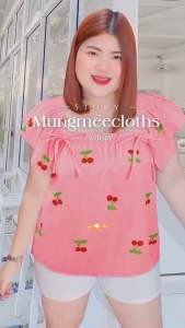 RT เสื้อคอเหลี่ยม แต่งลูกไม้ผูกโบ 2 ข้าง แขนสั้น 50cm x 25cm ผ้าครัช สีพื้น ผ้าผนรล นางแบบอก 40cm ไซส์ใหญ่