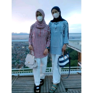 kemeja wanita dewasa kekinian | KEMEJA STRIPY WANITA MOTIF GARIS SALUR RAYON PREMIUM