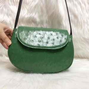 (Hàng mới) Túi đeo nữ da đà điểu thật màu xanh lá kích thước 23cm-17cm-7cm