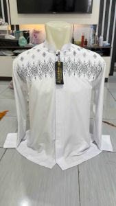 Arfathan Baju Koko Dewasa Pria Lengan Panjang Putih Exclusive Motif Bordir Rhombus