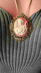 Victorian Lady plays Lyre 40mm Cameo Jewelry Statement Necklace