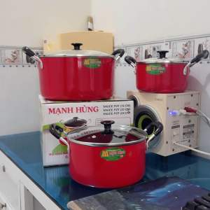 Bộ 3 Nồi Nhôm Chống Dính Nắp Kính Mạnh Hùng - Đường Kính 24cm 20cm 16cm - bộ 3 nắp kính sumio