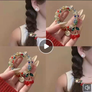 ❄️Dây Buộc Tóc Hạt Đá Pha Lê Lấp Lánh Cao Cấp – Dây Buộc Tóc Charm Cherry Cao Cấp - Dây Buộc Tóc Nữ Thời Trang Hot Trend