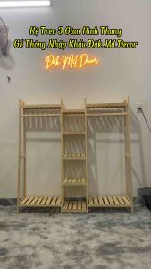 Kệ/Tủ Treo Quần Áo 3 Gian Gỗ Đa Năng Kệ Treo Quần Áo Gỗ Thông Không Mối Mọt