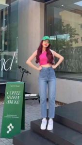 Estellajeansสีใกล้เคียงในวิดีโอ+-แสงยีนส์ทรงบอยไม่แต่งขาดเอวสูงพลางหุ่นยีนส์ขายาวผู้หญิงสีละมุน💗