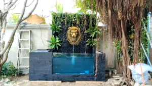 น้ำตกผนัง สิงโตทอง กระจกใส จัดสวนหน้าบ้าน น้ำพุแต่งบ้าน น้ำตกสำเร็จรูป เสียงน้ำไหลธรรมชาติ