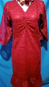 MIDI DRESS GAUN PESTA BRUKAT MERAH 301