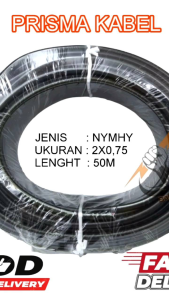 1ROLL KABEL SERABUT PRISMA 2X0.75 NYMHY TEMBAGA 50 METER WARNA HITAM ISI KAWAT SERABUT TEMBAGA MURNI