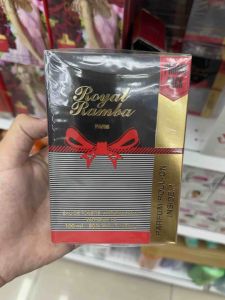 Royal Ramba Eau de Parfum 100 ml with black and red box clear cap amber liquid Paris branding natural spray 80% vol.
