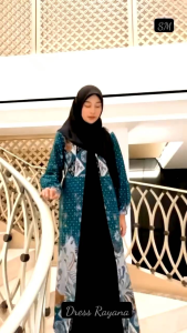 Gamis Batik Pesta Mewah Elegan Modern Wanita Dewasa Kombinasi Couple Motif Mawar Navy Toska Biru Terbaru Terlaris Bisa COD
