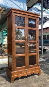 ตู้ไม้สัก ตู้หนังสือ คัดเกรด สูง 160 x กว้าง 80 x ลึก 40 cm. (จัดส่งทั้งตู้) สีเสี้ยนดำ ตู้ไม้วินเทจ 2 บาน ไม้สักทั้งหลัง Teak Wooden Cabinet Bookcase