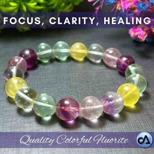 High Quality Colorful Fluorite [FOCUS and HEALING] Authentic Crystal (10mm - Brazil) Bracelet 16cm