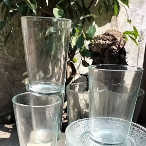 paket gelas kaca polos 12pcs/gelas bening istimewa dengan tatakan piring kecil
