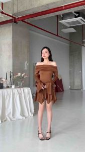 Đầm thiết kế bẹt vai tay loa thun xốp cao cấp MOLLYNISTA thanh lịch quyến rũ cao cấp