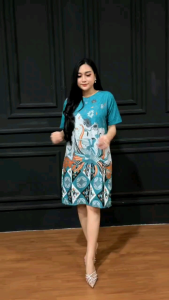 Dress Batik Lengan Pendek Pekaljaya M l xl xxl Motif Kopri Hijau Biru