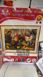 Tranh thêu kín Gia đình đàn gà vs8091 kích thước 50 x 75 cm