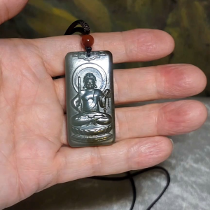 Premium Nephrite Acalanatha/Acala (guardian for zodiac Rooster) Jade pendant (with certificate) 优质和田玉且末蓝带糖不动明王菩萨(合生肖鸡)吊坠(带证书)
