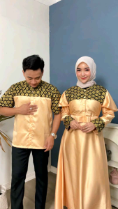 couple gamis dan kemeja pendek lengan kobis polos couple kondangan terbaru