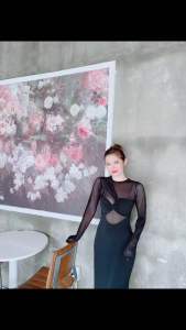 D120 Đầm Body Dự Tiệc Nữ Tay Dài Phối Lưới Quyến Rũ 21ROOM Đi Chơi Đi Tiệc Đi Quẩy