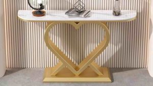 Kệ đứng bàn console trang trí phòng khách cạnh cửa nhà mặt đá vát 2 cạnh chân kim loại hình trái tim BC-27