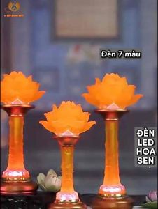 CẶP 2 CÂY ĐÈN LED HOA SEN LƯU LY THỜ CÚNG TRANG TRÍ