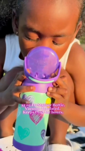Thermos Funtainer 12 Ounce Stainless Steel Vacuum Insulated Straw Kids Water Bottle Hearts
