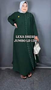 Lexa Dress - Gamis Wanita Jumbo Variasi Payet Mutiara LD 130 CM Bahan Crinkle Airflow Tebal Double Layer
