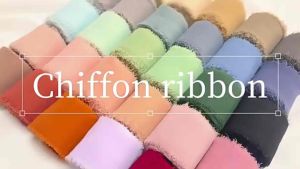 1.5 x 5.5 Yards Frayed Edged Chiffon Silk Ribbons for Gift Wrapping Bridal Bouquet Wedding Invitations handmade DIY crafts