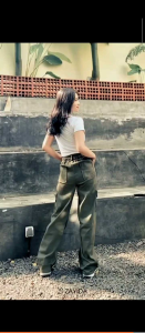 RORA Cargo Pants - Celana Kargo Wanita Katun Twill Stretch melar Highwaist Loose Korean Style Jumbo.