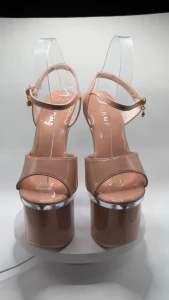 Elegant pageant Glass Heels nude color 7 inches high platform strap around ankle size 35-40